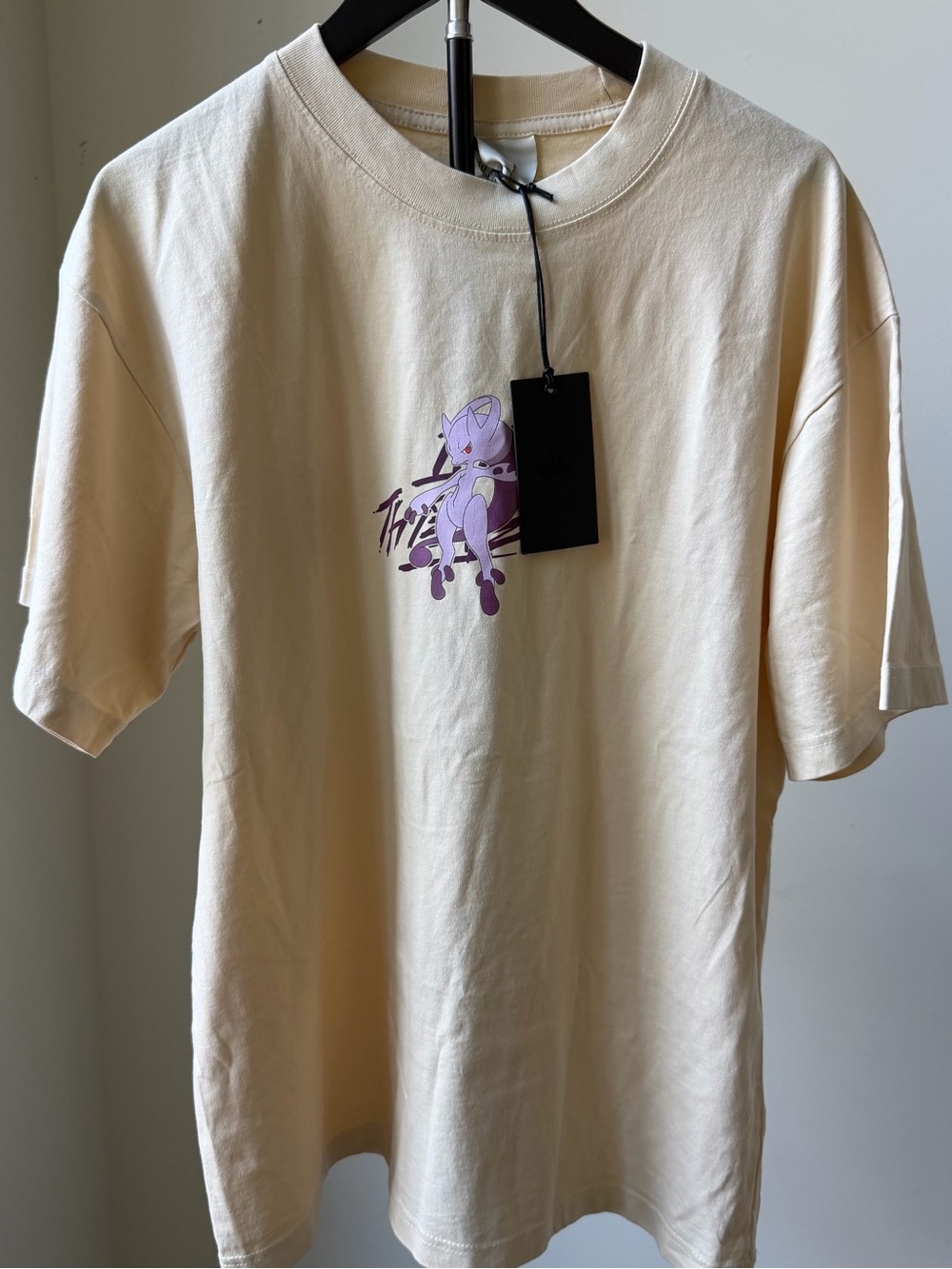 Cream Graphic Men's T-Shirt with MewTwo Print